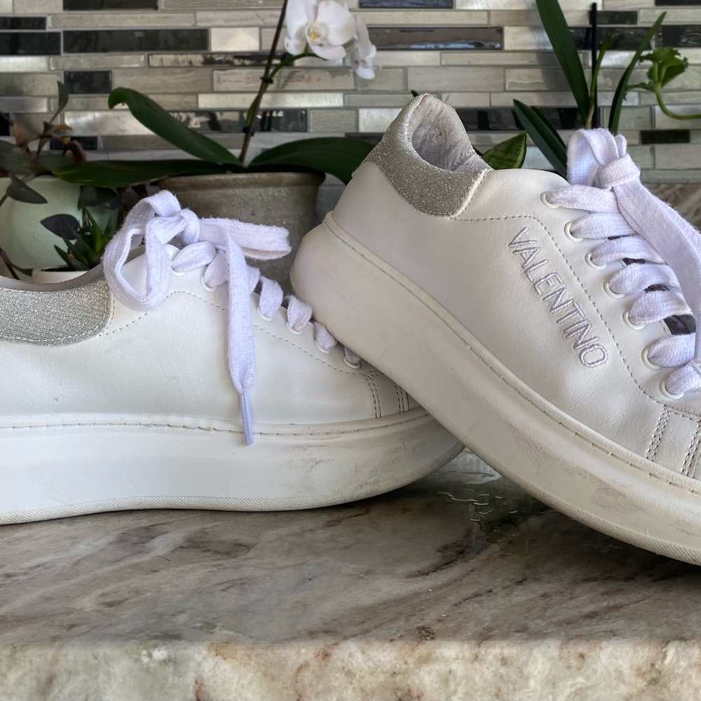 Valentino White Sneakers with Silver Details